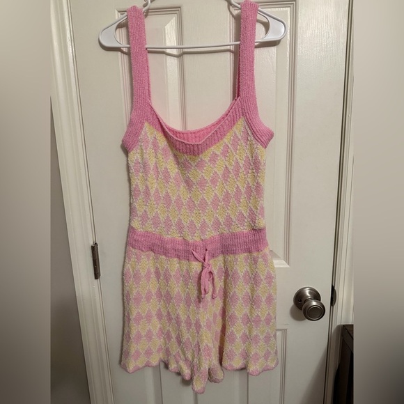 Free People Dream Diamonds pink combo romper L - Picture 3 of 11